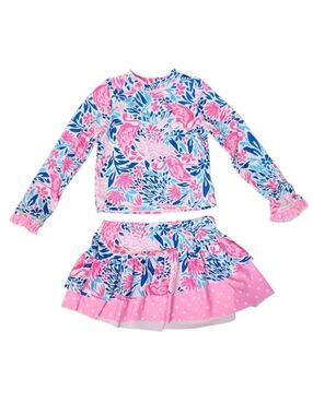Cynthia Rowley Girls Pink & Blue Floral Rash Guard Swim Set